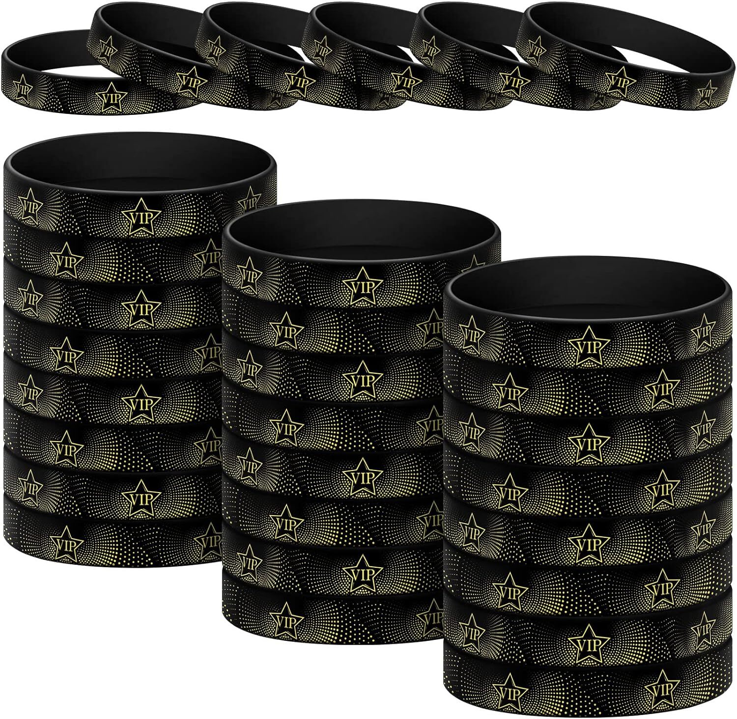Sratte 30 Pcs VIP Wristbands Silicone 20 cm (8 inches), Black,Gold