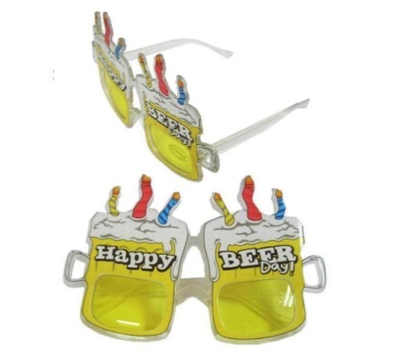 2 NEW HAPPY BEER DAY PARTY GLASSES #214 funny drinking humor drinking sunglasses