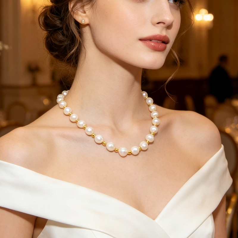 9-10mm White Natural Freshwater Pearl Necklace Bracelet Earring 18/7.5″ Gift