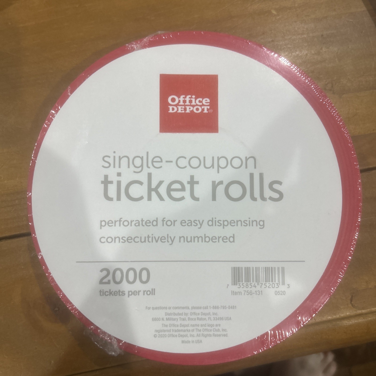 Raffle Ticket Roll of 2000 Tickets White Single Coupon Ticket Roll 759-131