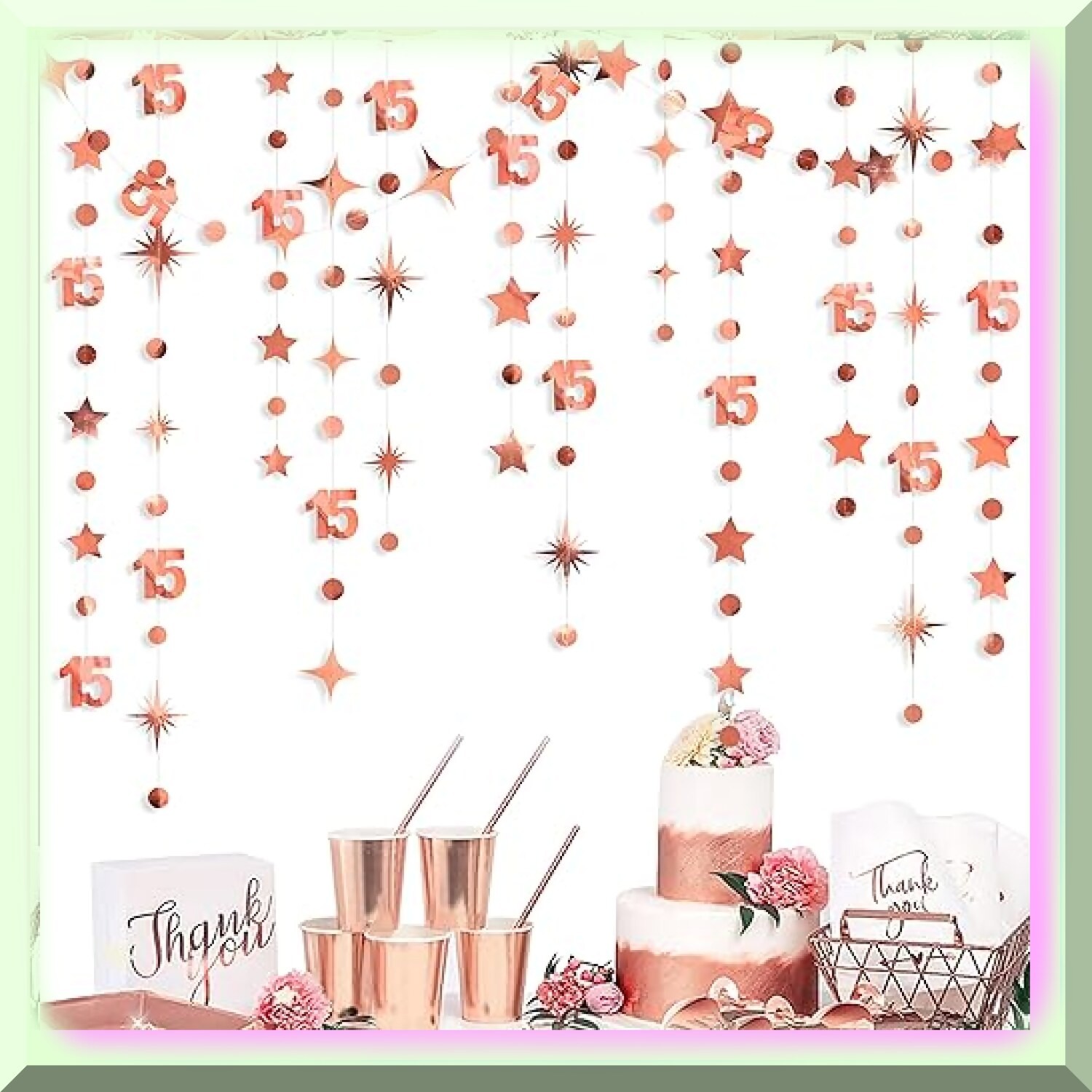 Rose Gold 15th Birthday Celebration Kit with Number 15