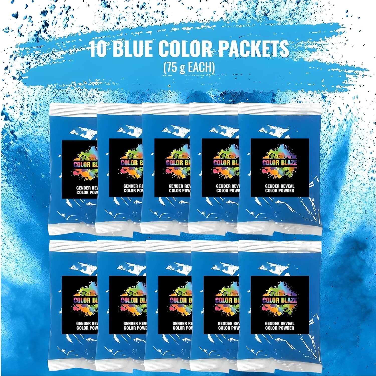 Color Blaze Gender Reveal Powder Packets – Blue – Set of 10, Baby Party, Boy