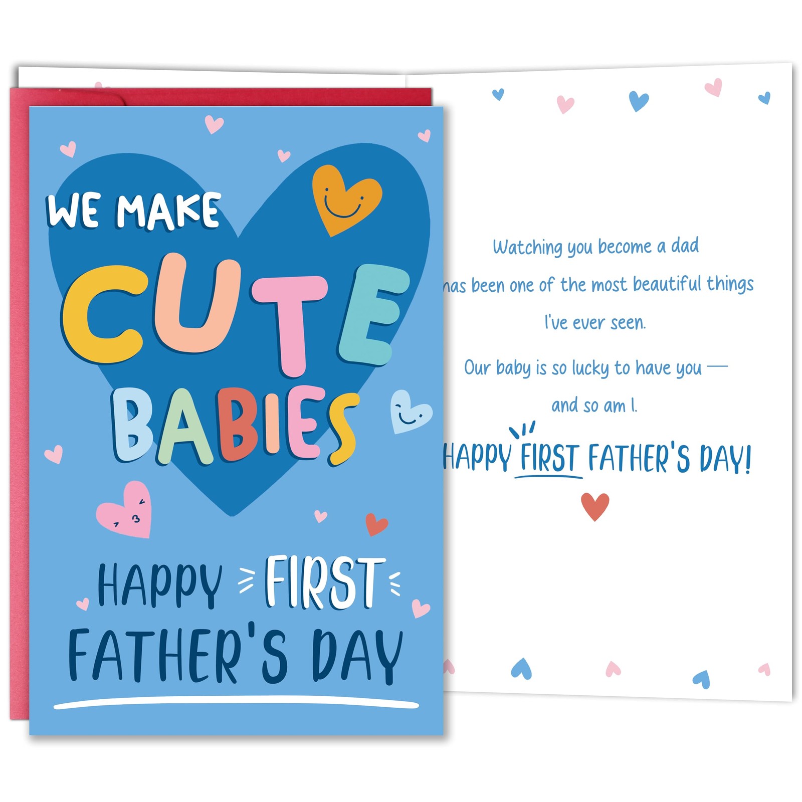 Bewoow Happy First Father’s Day Card for New 8.1 x 5.3 inches, Cute Babies