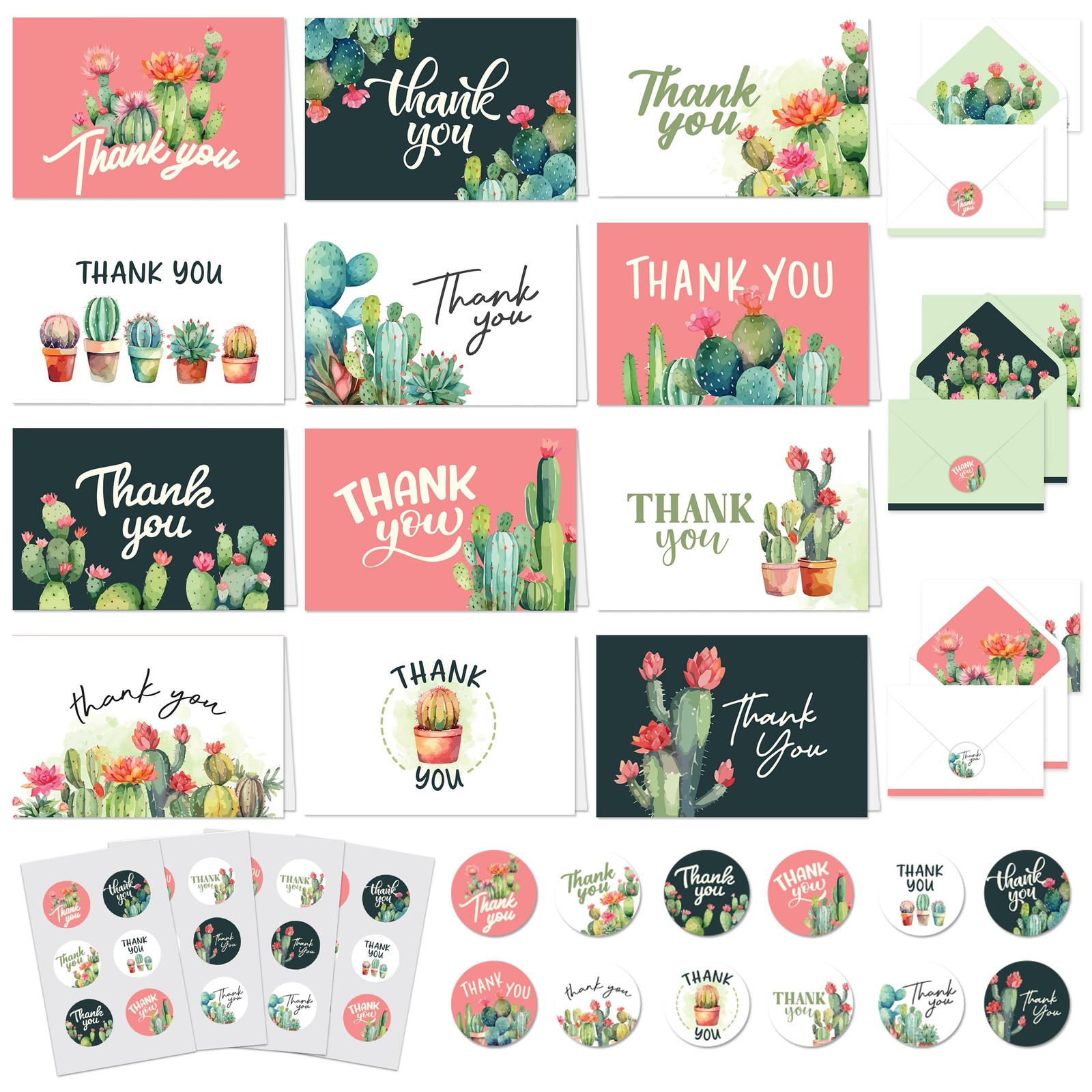 Decorably 24 Pack 6x4in Cactus Thank You Cards with 6×4 inches,
