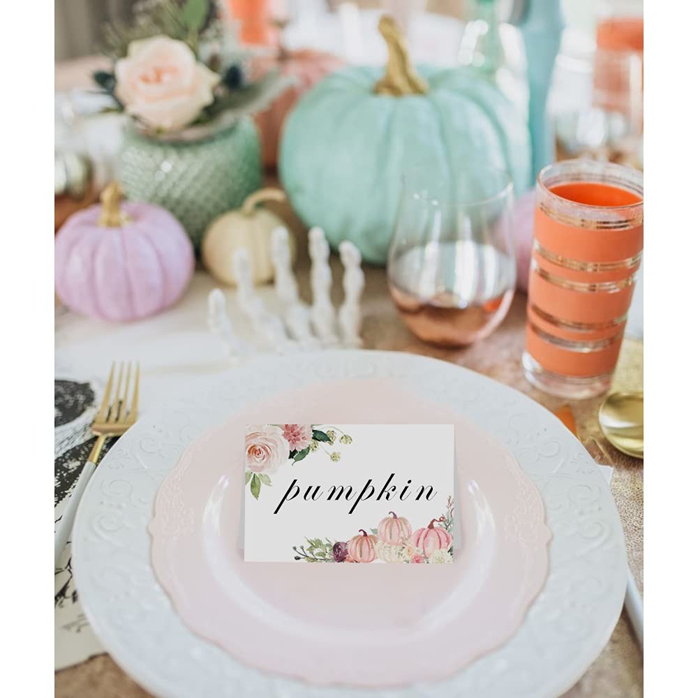 Pumpkin Place Cards with Floral, 24 Pcs Fall Theme 12×12 inches, Pink Floral