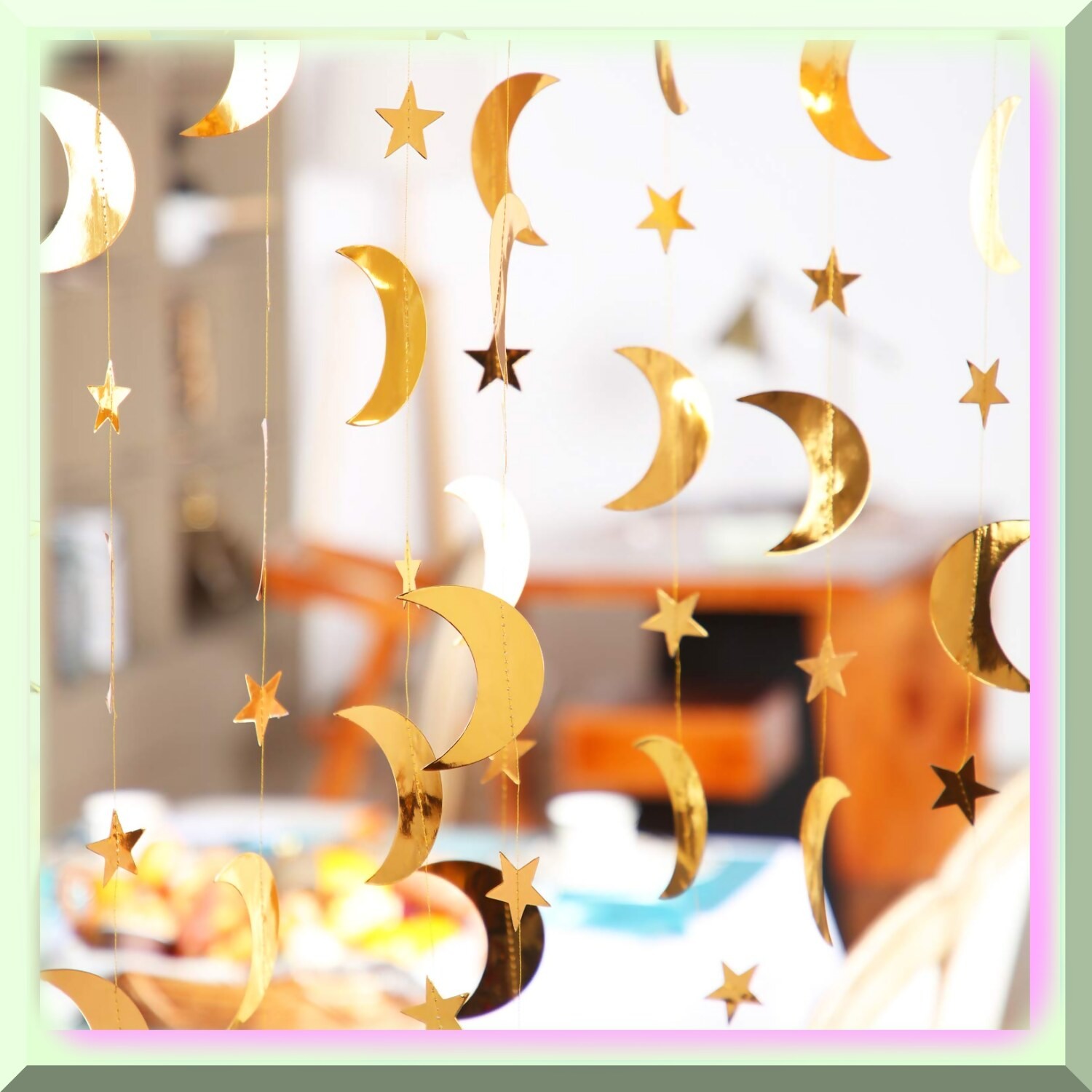 Gold Star Moon Garland 130ft for Celebrations