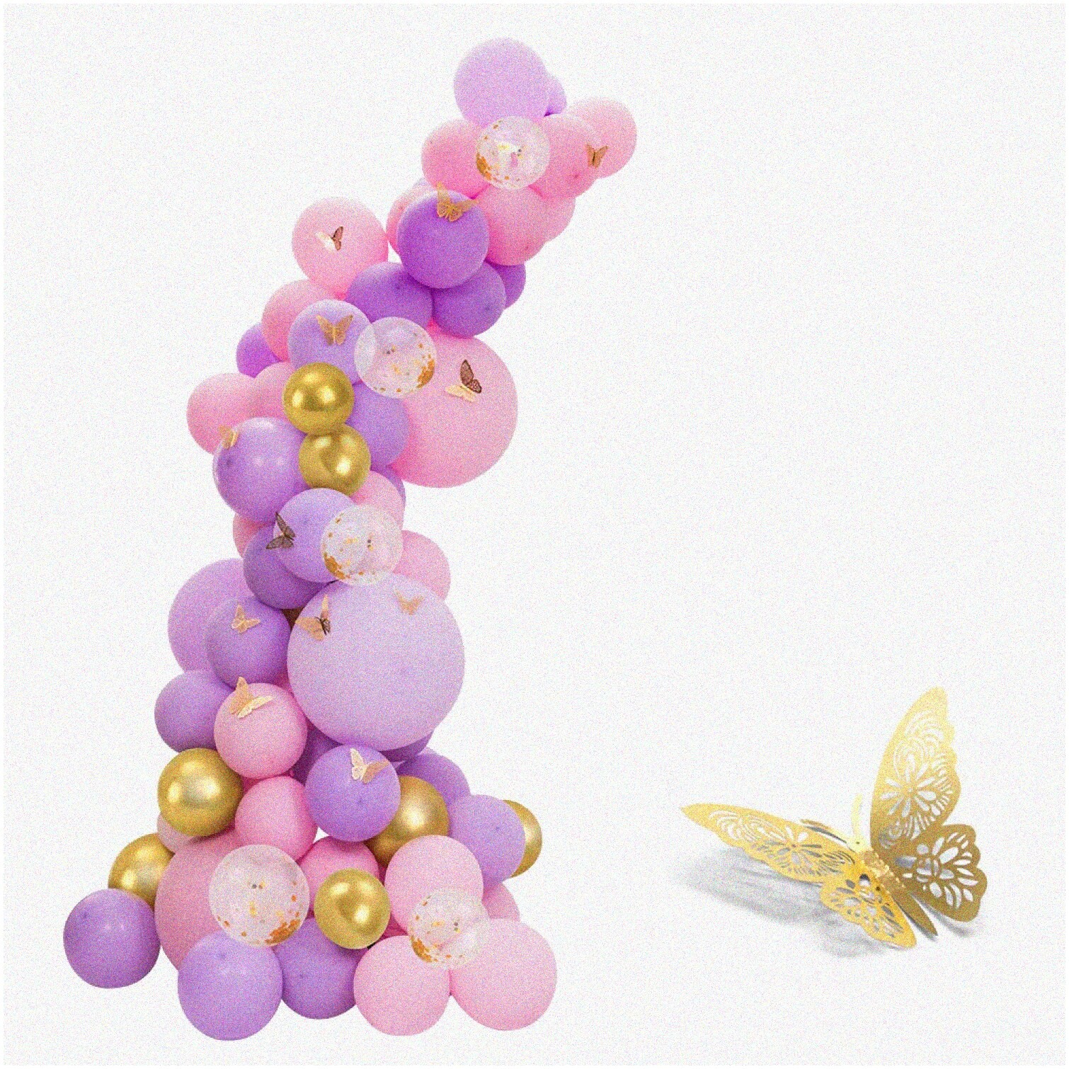 Pink and purple balloon garland kit with gold accents