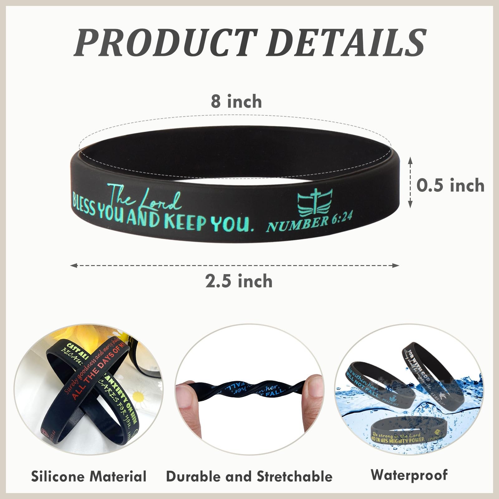 60 Pcs Religious Silicone Rubber Wristbands Christian Verse Bracelets