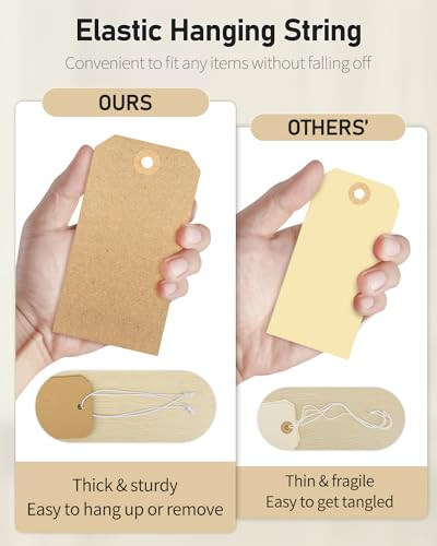 100 Pcs Kraft Tags Blank Shipping Tags with Elastic String Attached Hanging