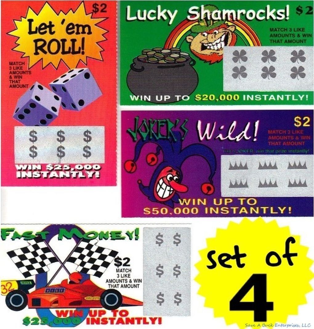 4 PHONY FAKE ALL WINNING SCRATCH OFF LOTTO LOTTERY TICKETS – Fun Gag Joke Prank