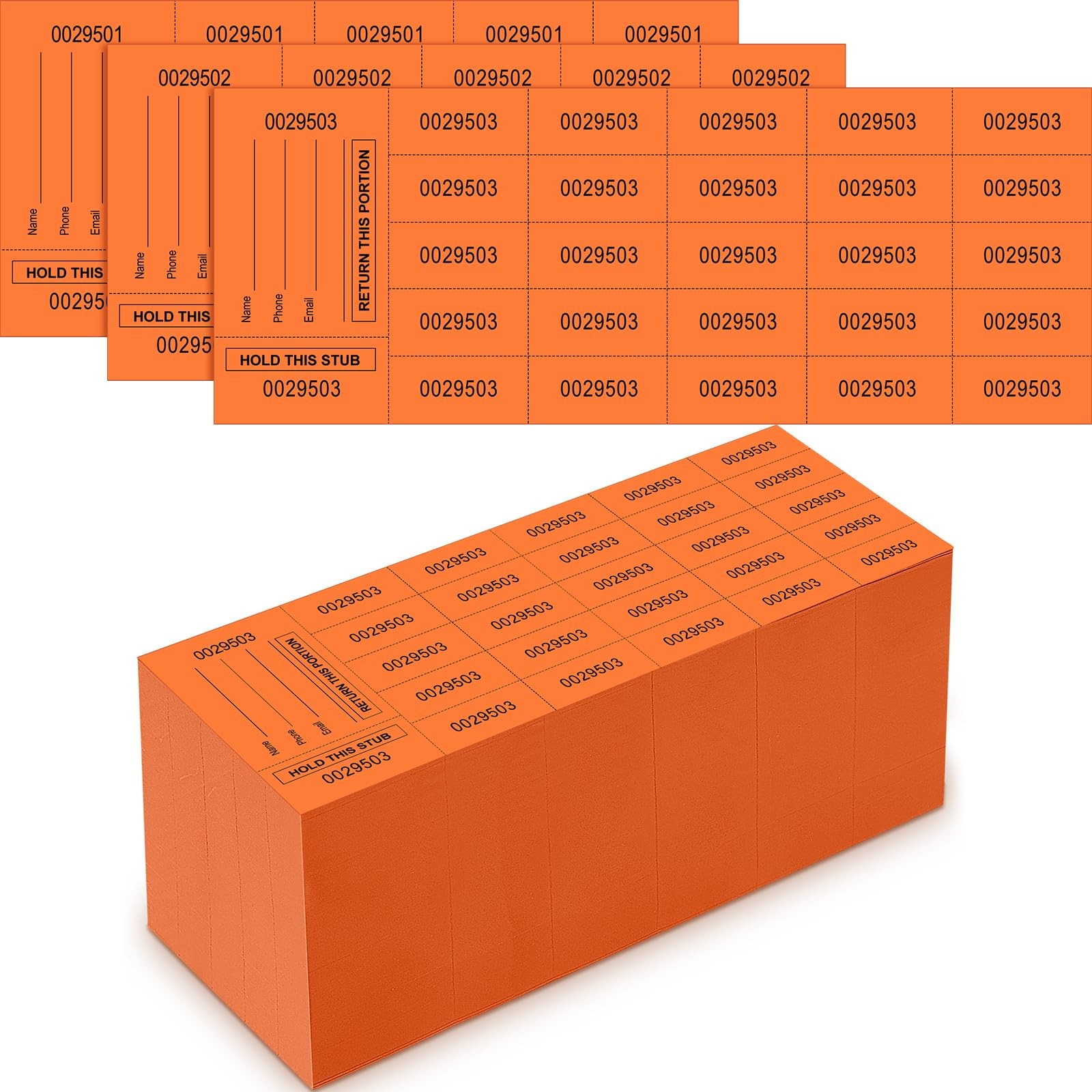 1000 PCS Orange 25 Bid Raffle Tickets Chinese Auction Fundraiser Sheets