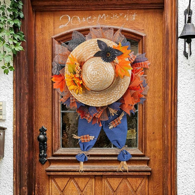 Festives Wreath for Indoor Outdoor Straw Hat and Denims Jeans Party Decoration