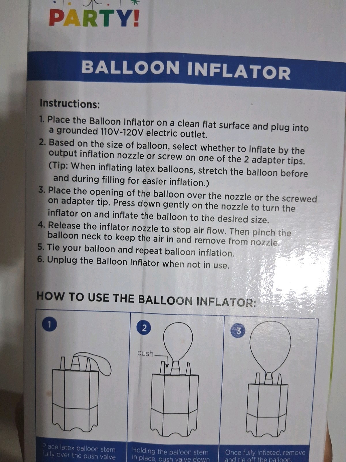 3-2-1- Party Teal Electric Balloon Inflator 3 Nozzle Sizes Air Pump Party Decor