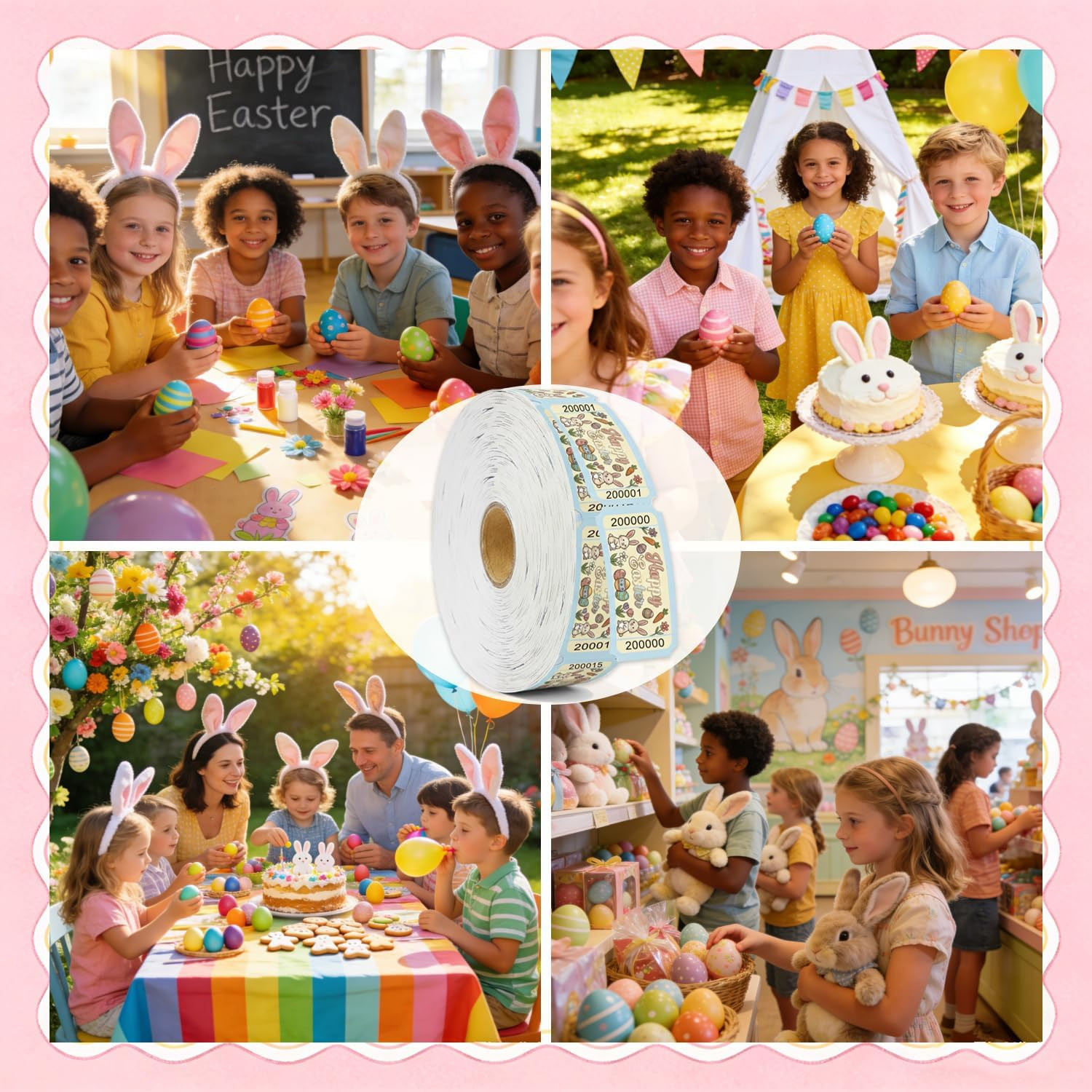 1000 Pcs Easter Raffle Tickets Roll Egg Bunny Carnival Raffle Tickets with Un…