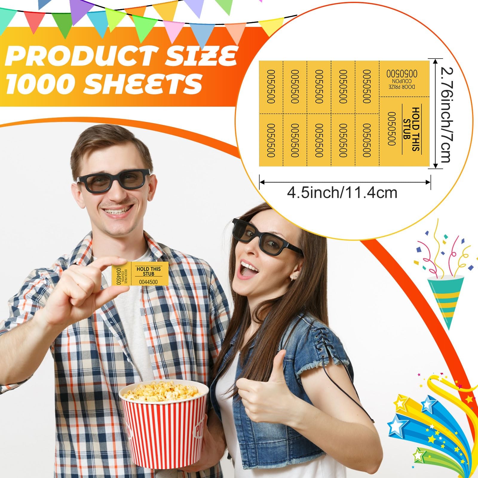1000 PCS Raffle Ticket Sheets 10 Bid Numbers Yellow Chinese Auction Events