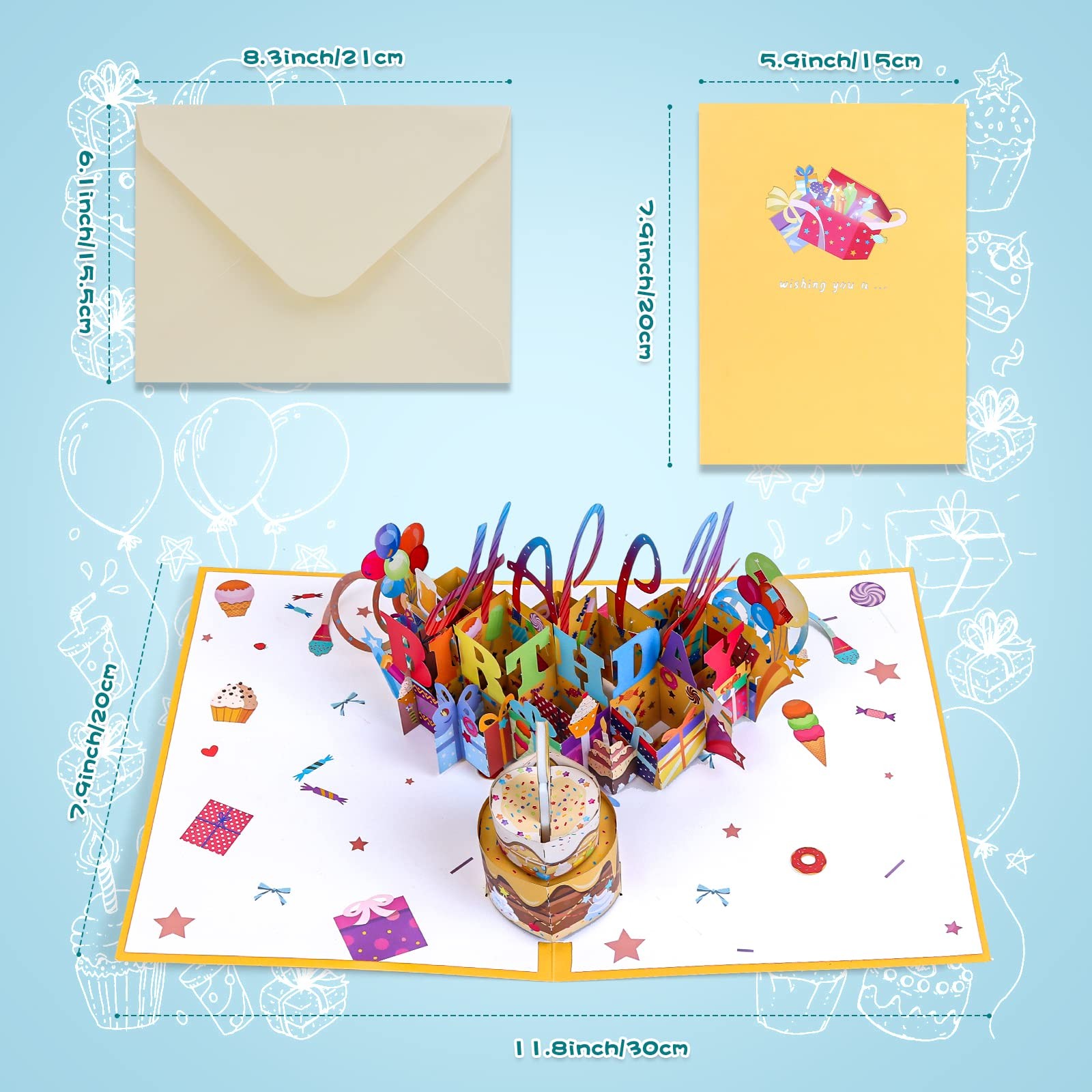 Olatay 3D Musical Birthday Popup 21.08 centimeters x 20 centimeters, Colorful