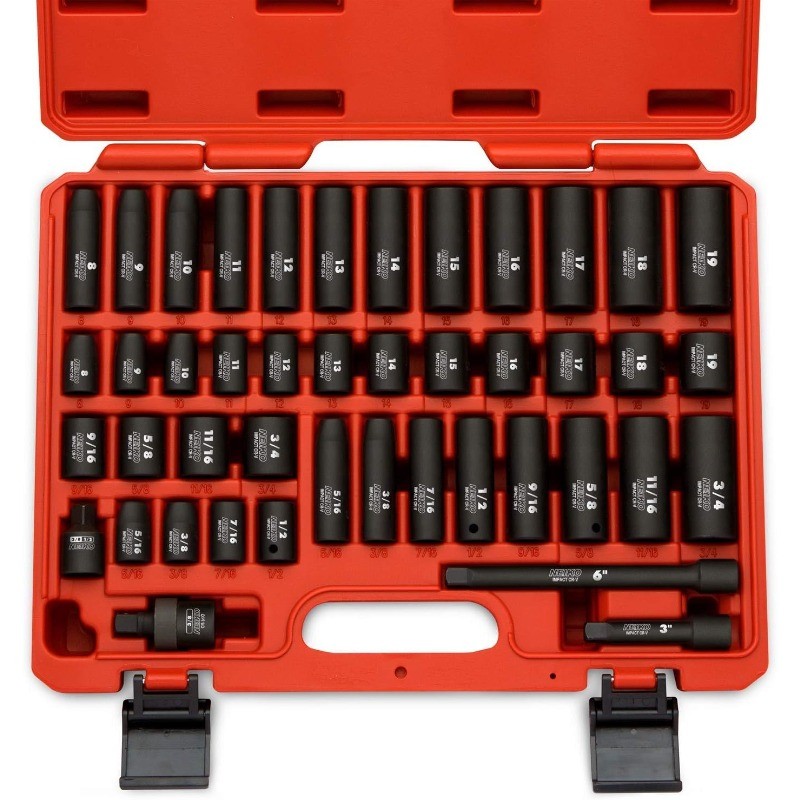 02440A 3/8-Inch-Drive Impact Socket Set, SAE Sizes 5/16″ to 3/4″ and Metri