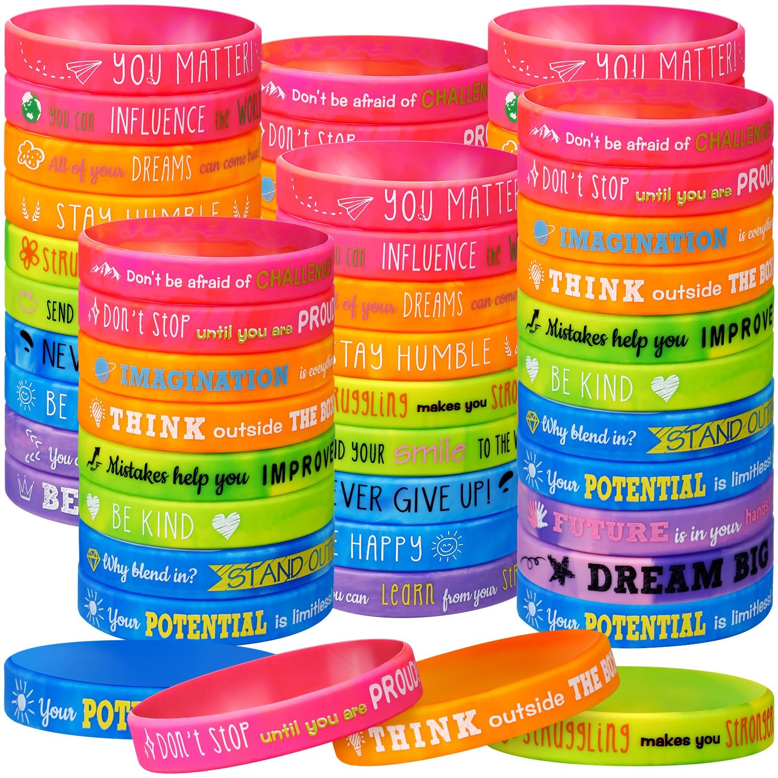120 Pcs Motivational Silicone Wristbands Bulk Inspirational Rubber Unisex