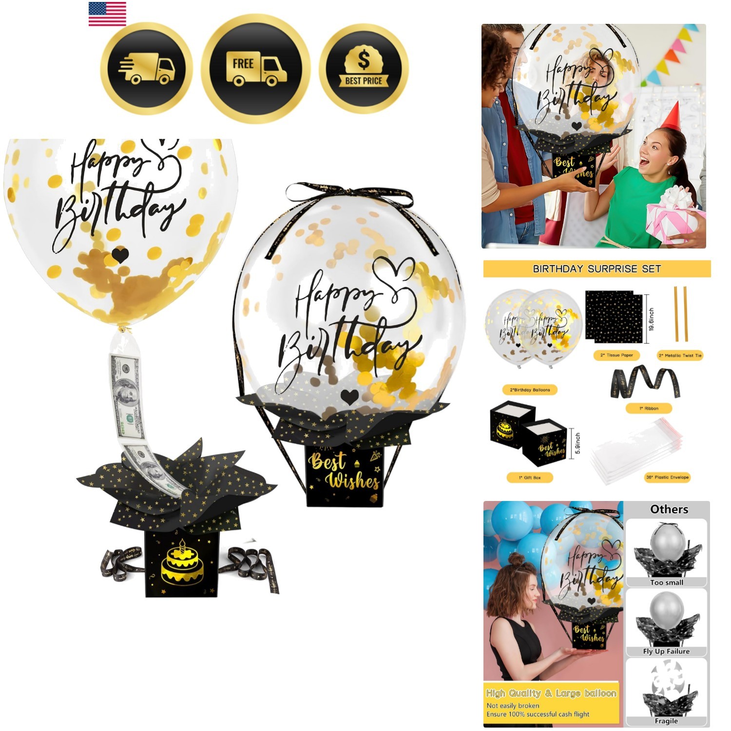 Upgraded Birthday Money Box for Cash Gift Pull, Funny Pull Money Balloon Box …