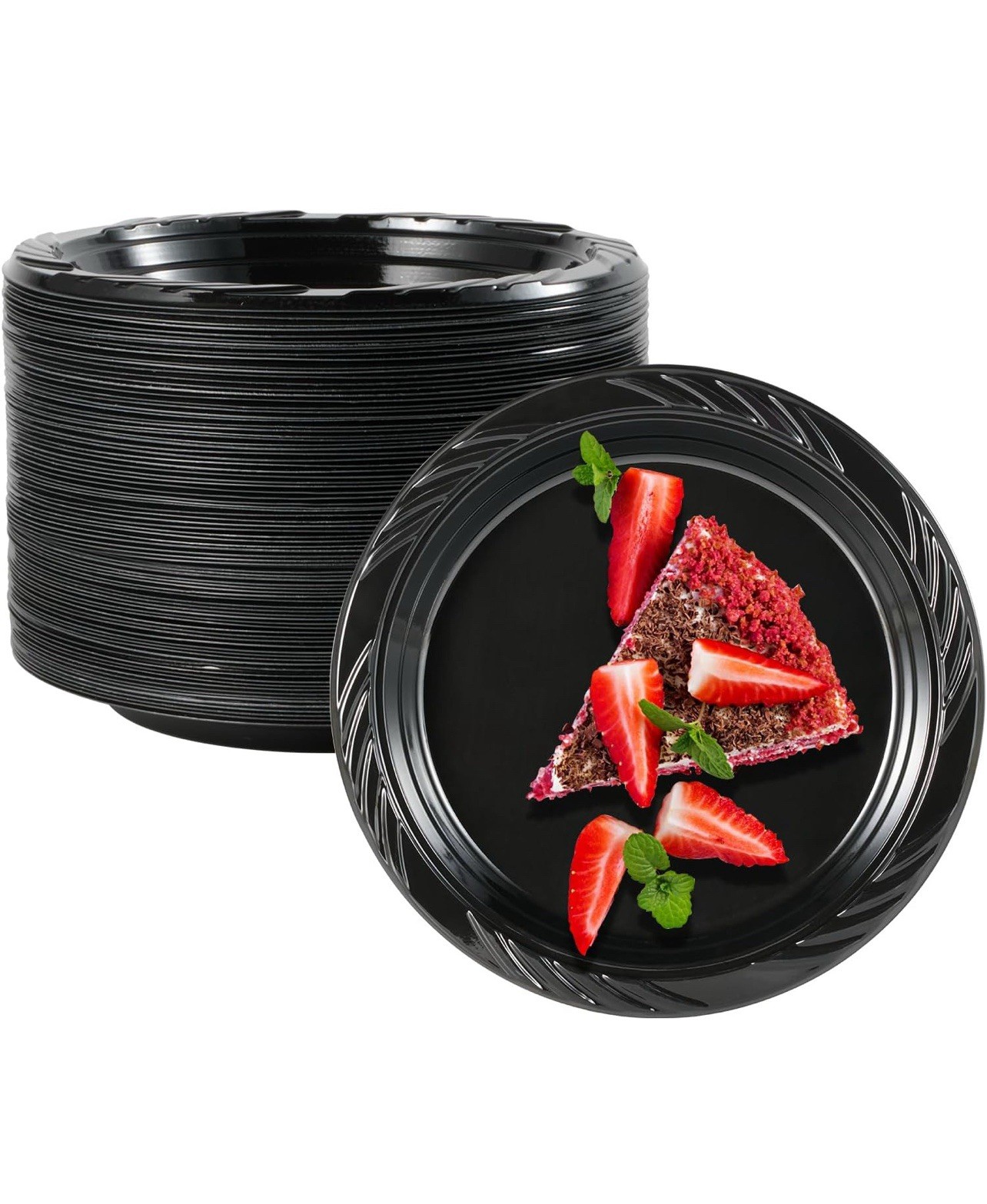 180 Count Plastic Dinner Plates, 6 Inch Black Plates for Holidays & Gatherings