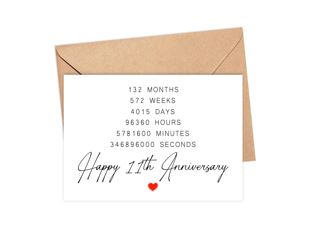 DiandDesignGift Happy 11th Anniversary Card – 11 Year 5 x 7 inches, white