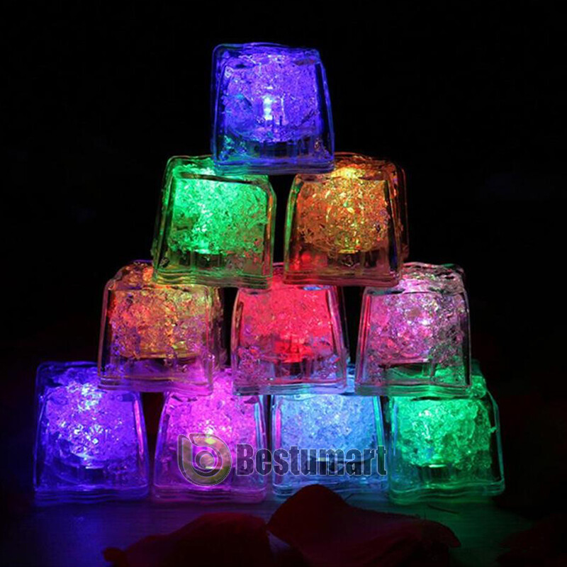 8/48xMulti Color Rainbow Flash Light Up Ice Cube LED Glow Ice Cube ON/OFF SWITCH