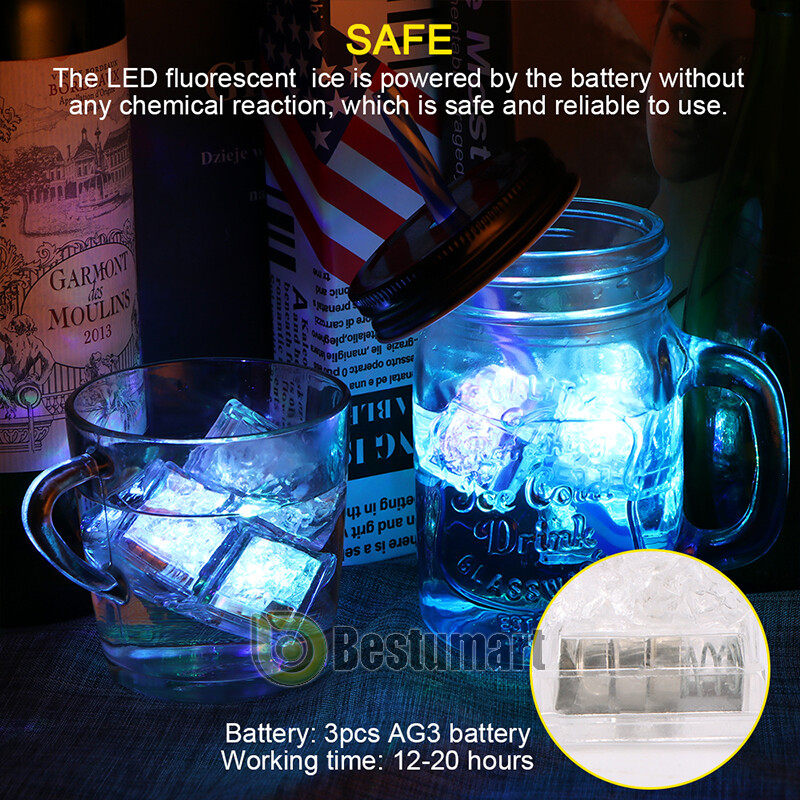 8/48xMulti Color Rainbow Flash Light Up Ice Cube LED Glow Ice Cube ON/OFF SWITCH