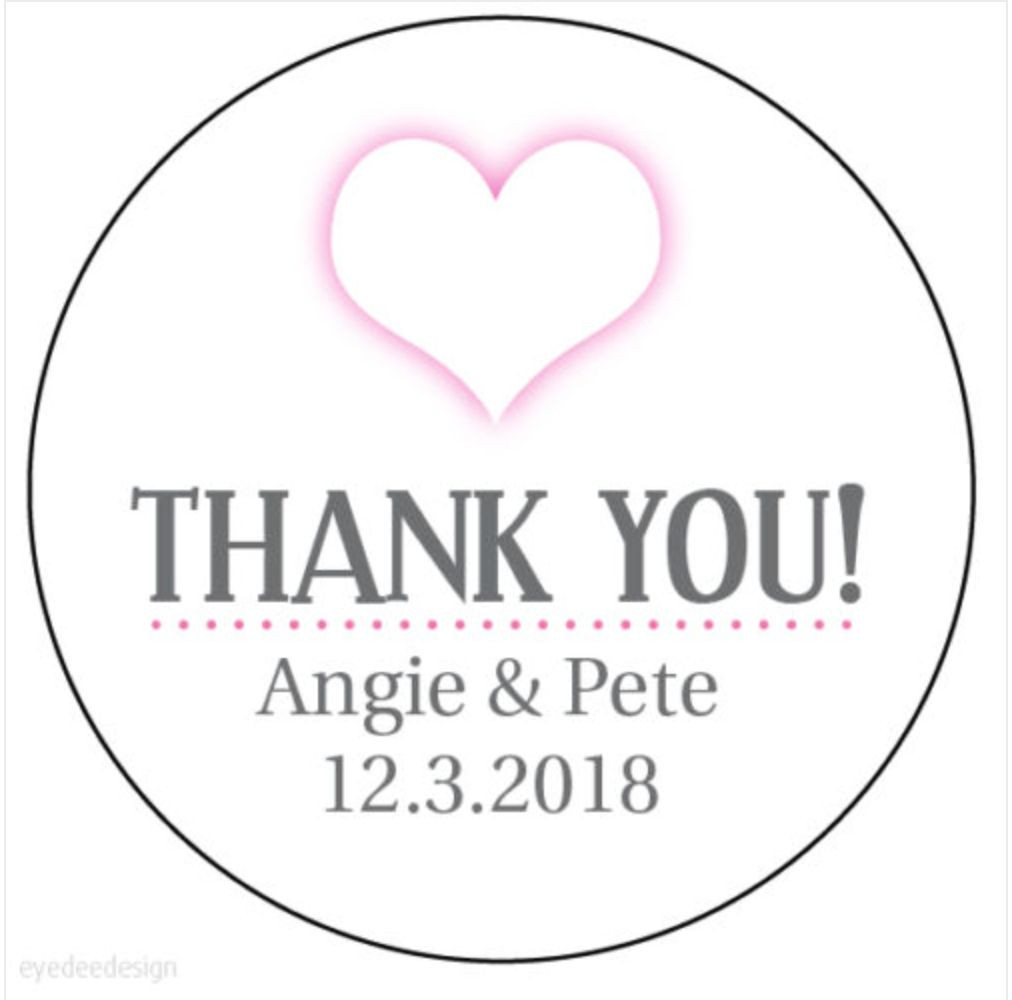 Personalised Pink Heart Wedding Thank you Stickers Favour Labels Gloss -196