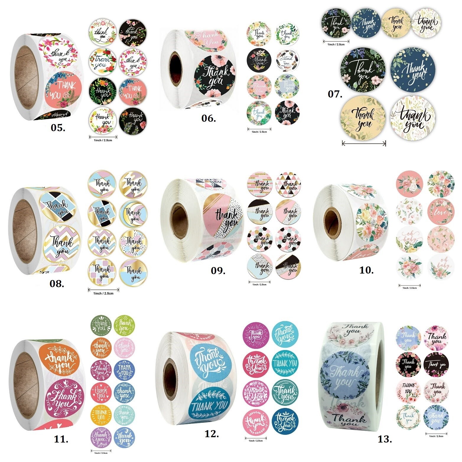 500pcs Thank You Stickers Roll Round Flowers Label Party Gift Art Craft Wedding