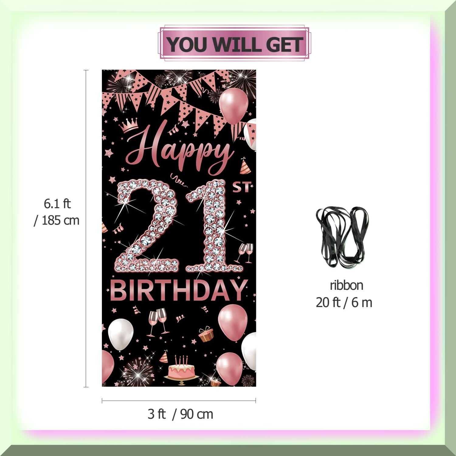 Rose Gold 21st Birthday Door Banner with Ribbon