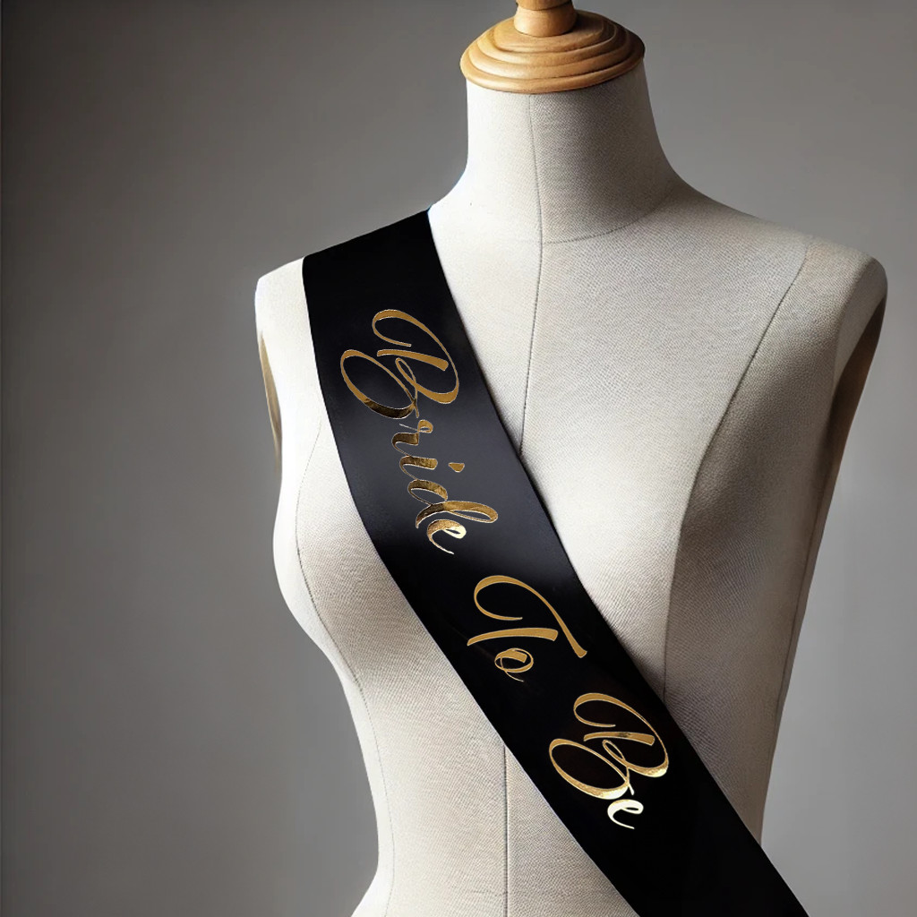 Bride To Be white and gold sash Party Decoration Personalise