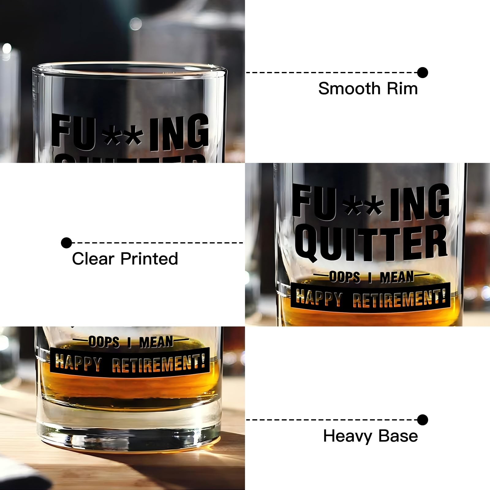 comfit 2026 Retirement Gift for Men Whiskey Glass–13.8oz F cking Quitter O
