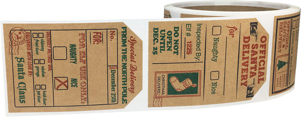 Santa Vintage 4 Designs Gift Present Tags, 2 x 3 Inches, 100 Labels on a Roll