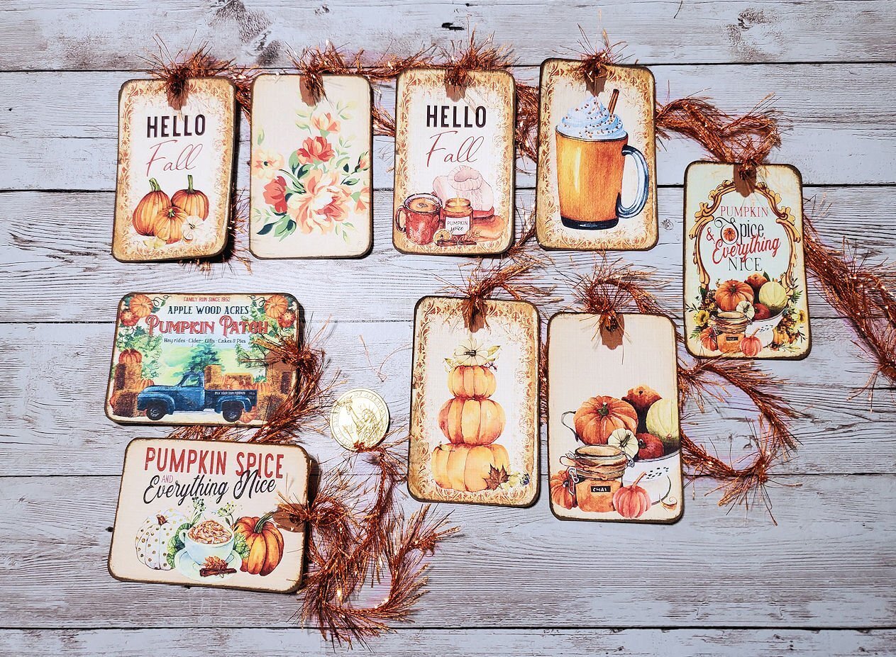 9-Fall-Autumn-Farmhouse-Spice-Junk Journal-Party-Linen Cardstock-Gift-Hang-Tags
