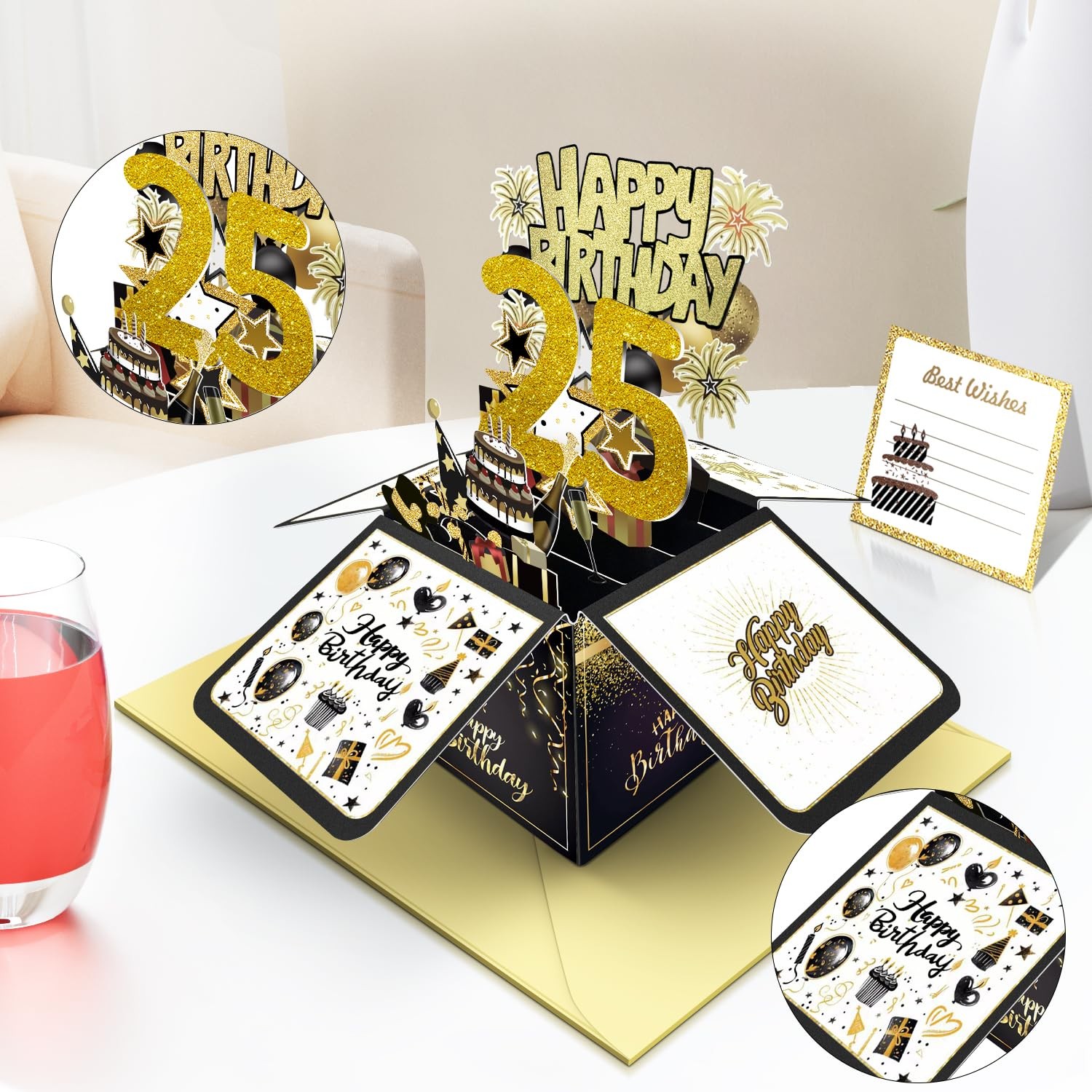 Joycard 25th Birthday Card, Decorations for Her Him, 25th, Gold