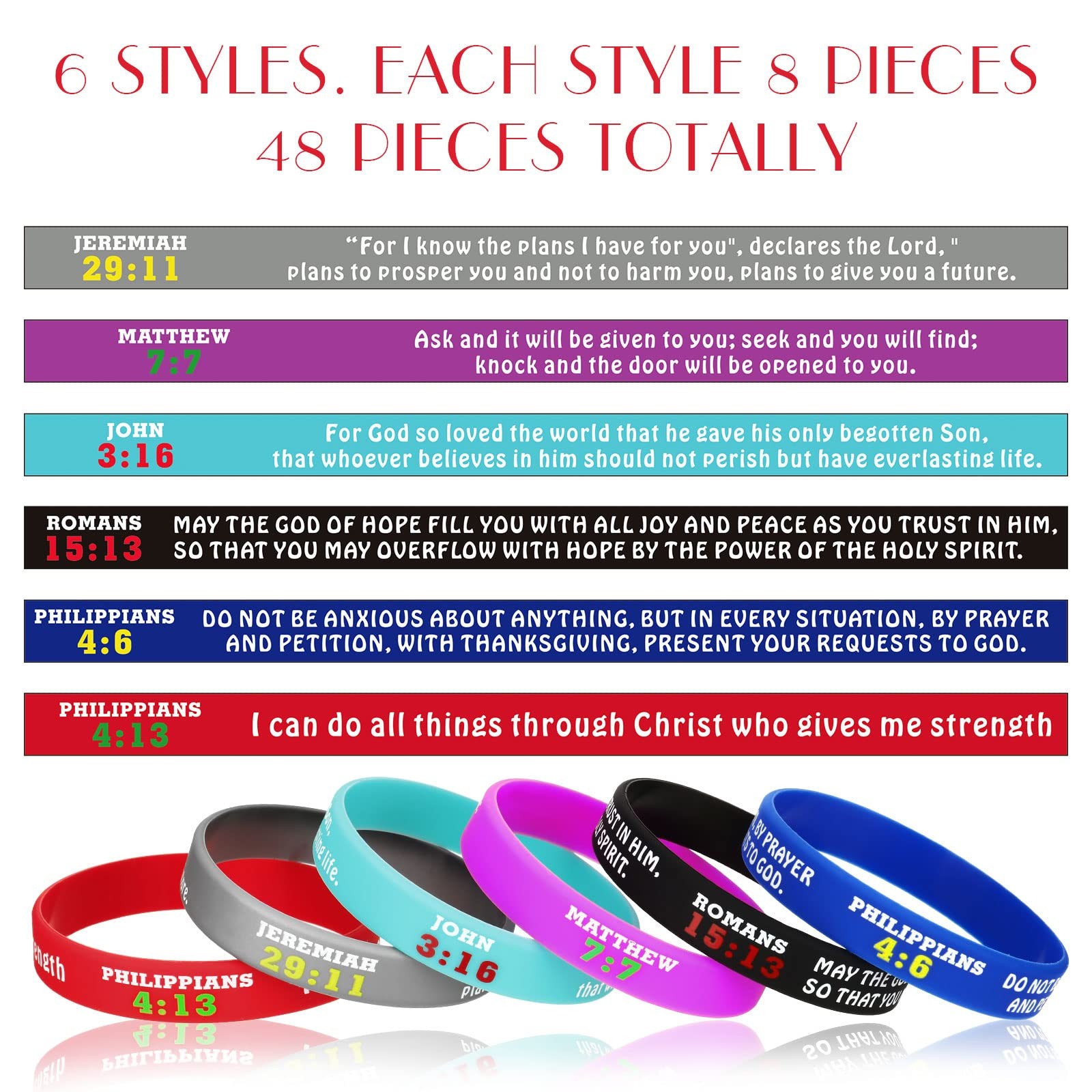 Chalyna 48 Pcs Bible Verses Bracelets Christian 2.3 inches, Multiple Colors