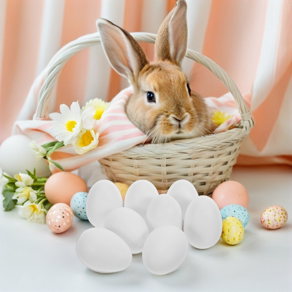 8Pcs Sturdy White Wooden Easter Eggs for Crafting DIY Faux Decorations Set