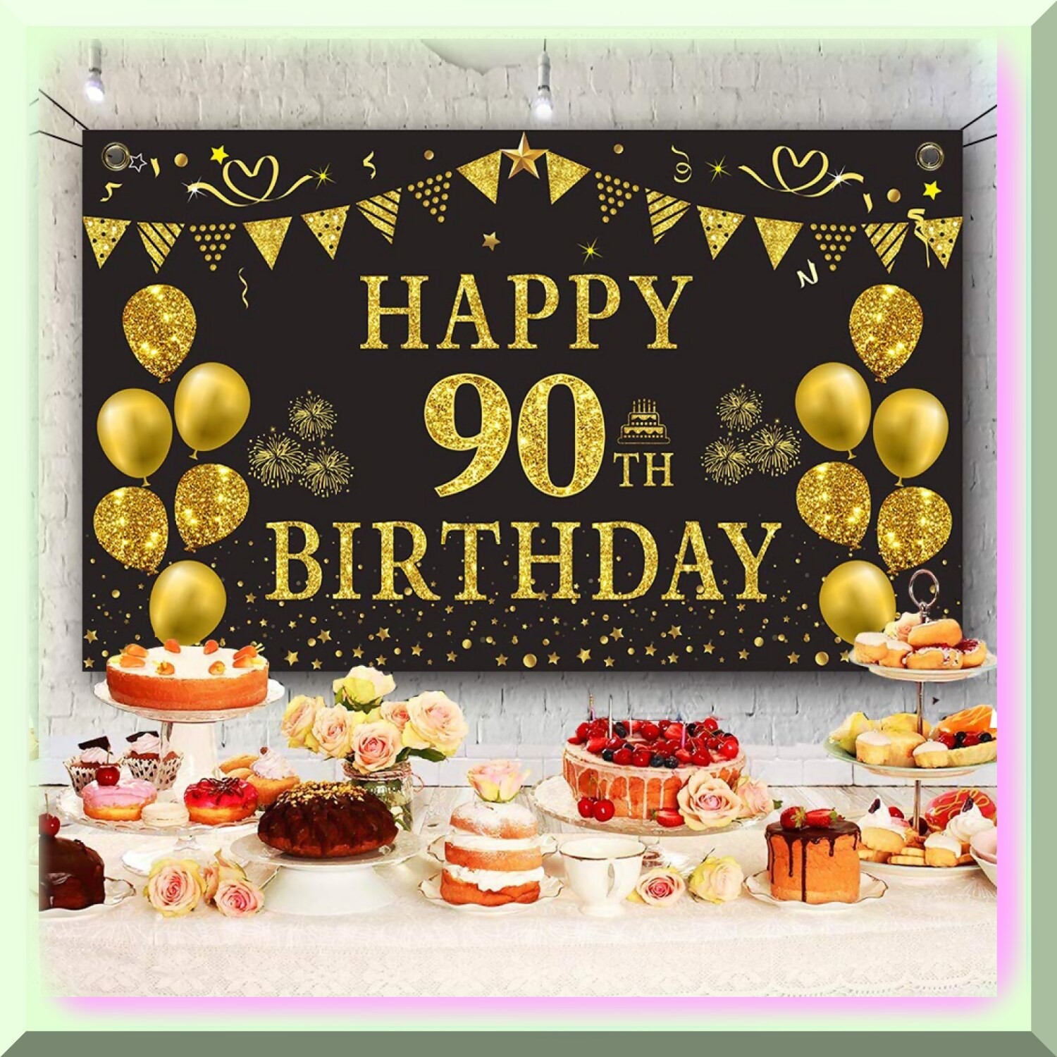 Gold and Black 90th Birthday Backdrop