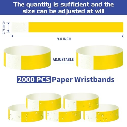 2000 Pcs Paper Wristbands for Events Waterproof Neon Wrist Bands Yellow