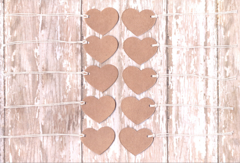 50 Kraft Heart Gift Tags with Twine- Wedding Party Favor Craft Fair Price Labels