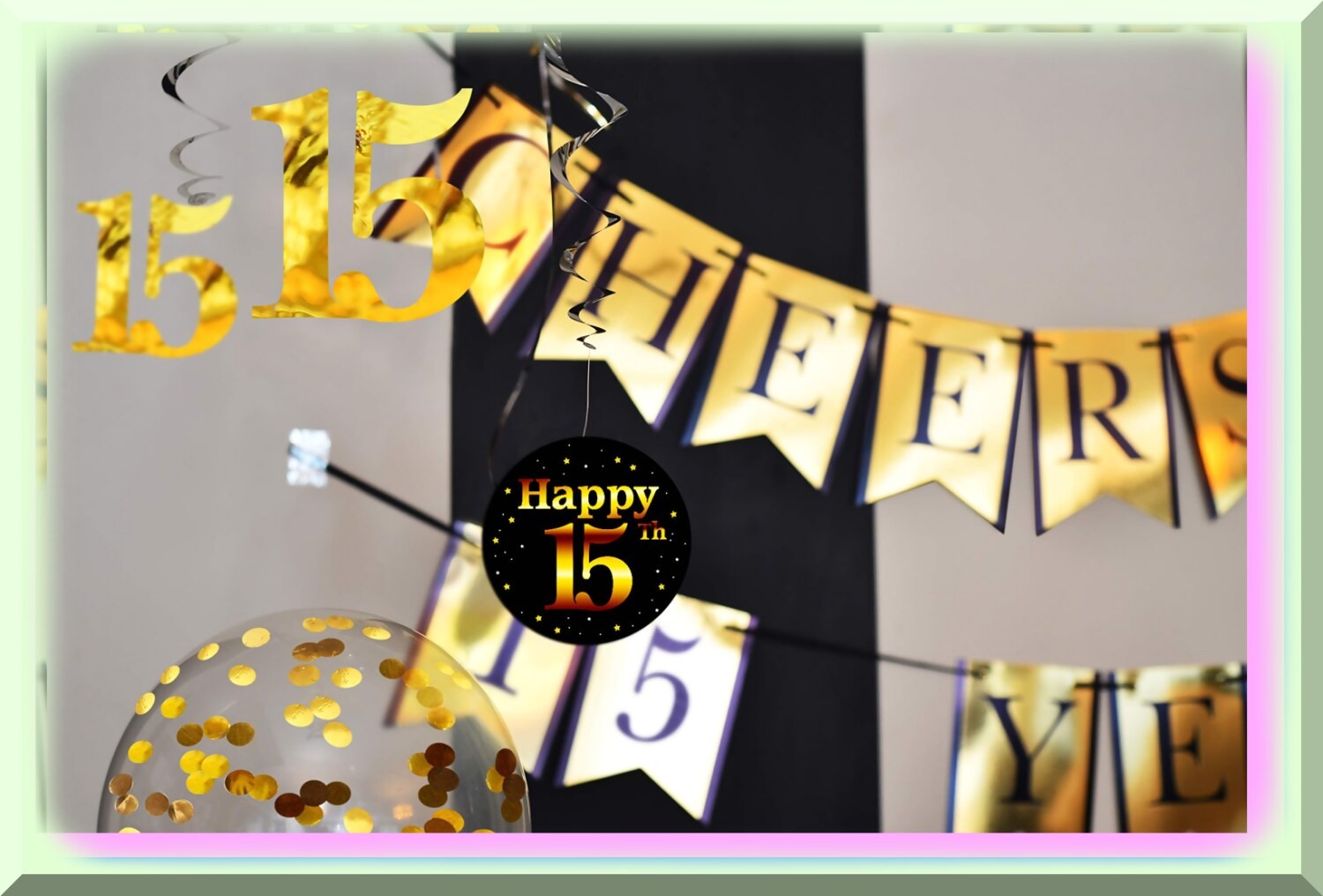 15 Years Party Kit with Banner Balloons and Decorations