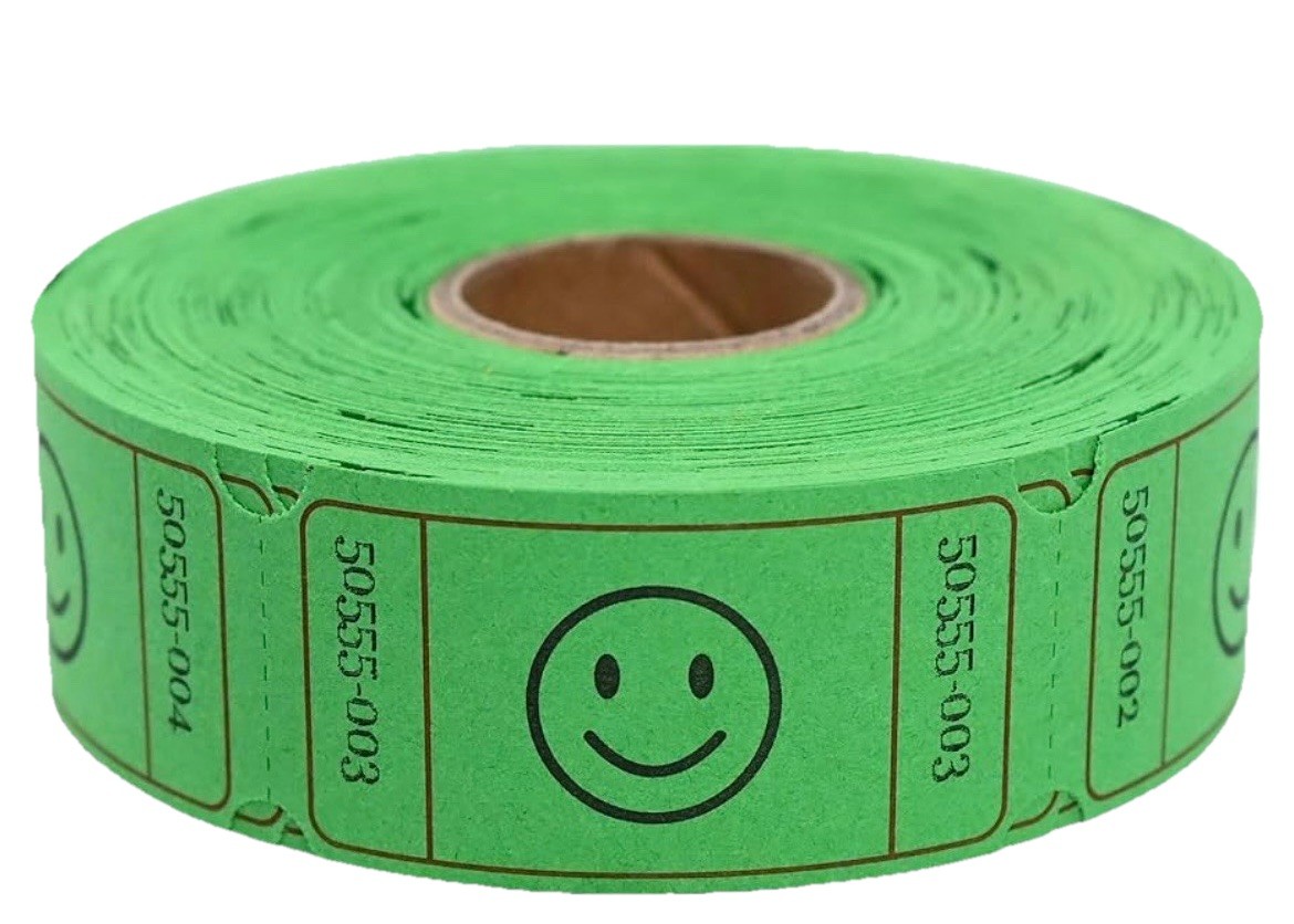 500 Raffle Tickets Smile Green Single Roll For Raffles