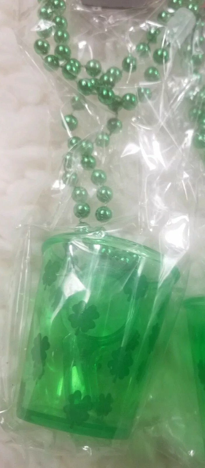 Target St. Patricks Day Shot Cup Glass Whistle Necklace Green Beaded Shamrock