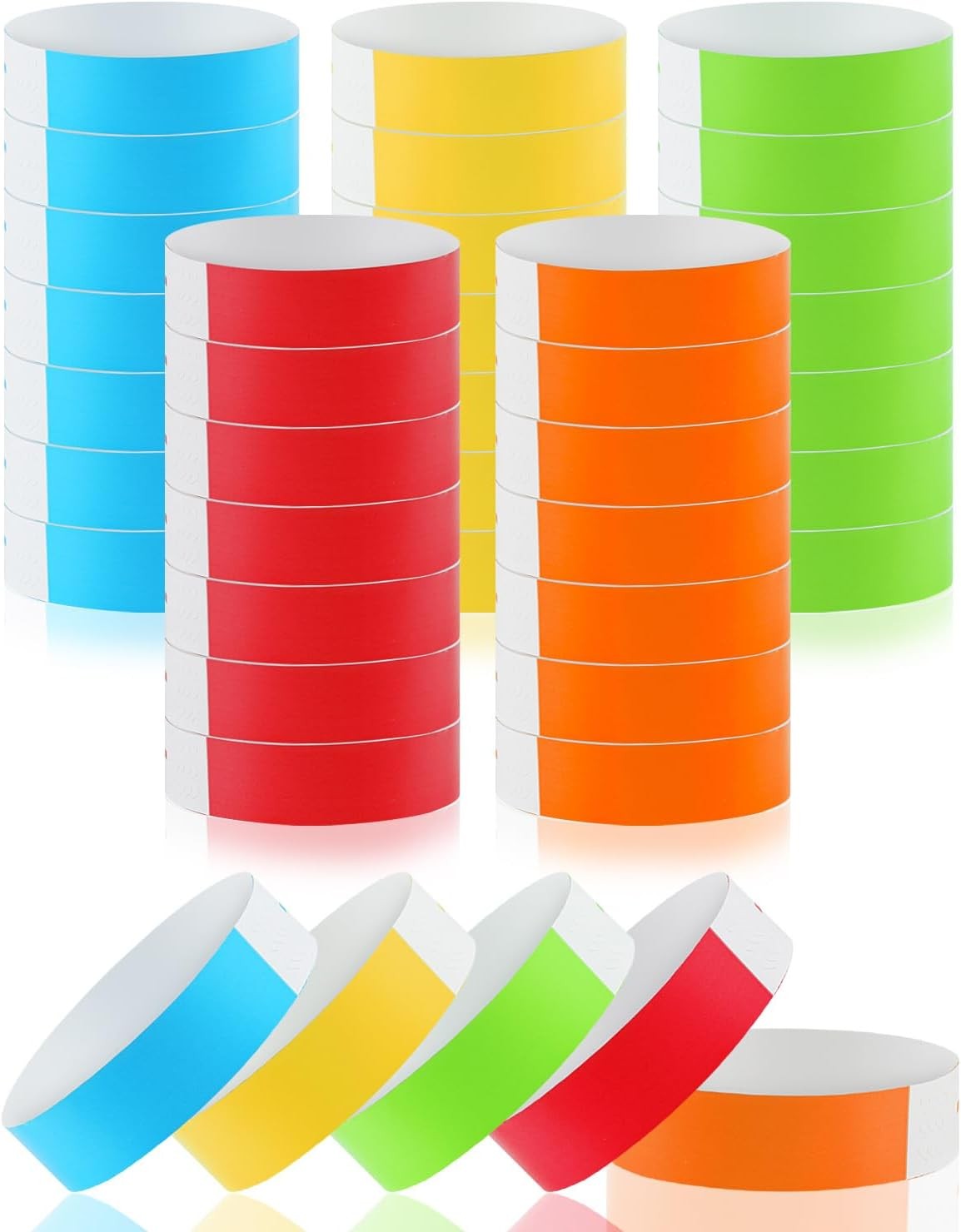 500 Pcs Wrist Bands, Paper Red, Yellow, Orange, Neon Green and Blue