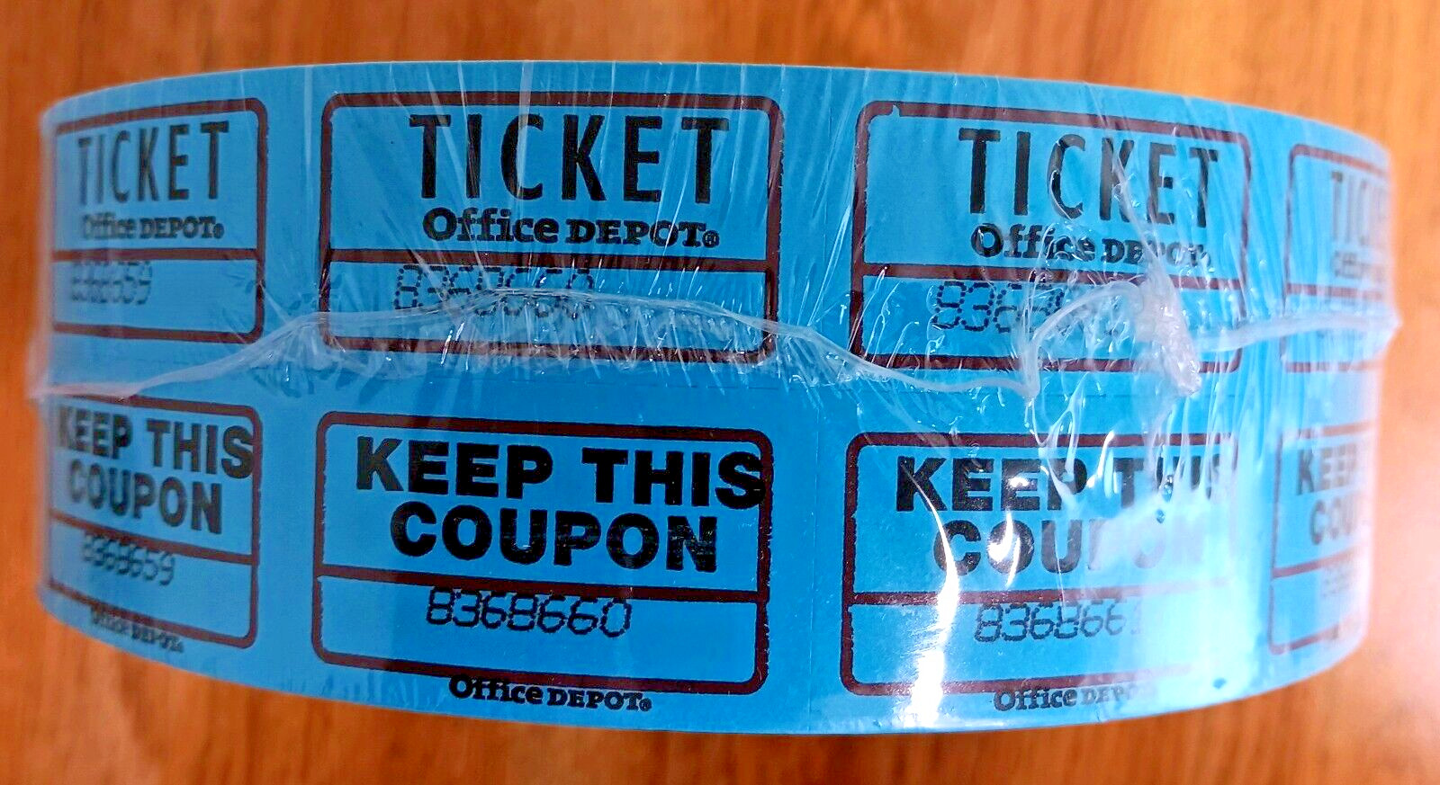 NEW IN PACKAGE Office Depot Double Ticket Roll 2000 count Blue Unique Numbers
