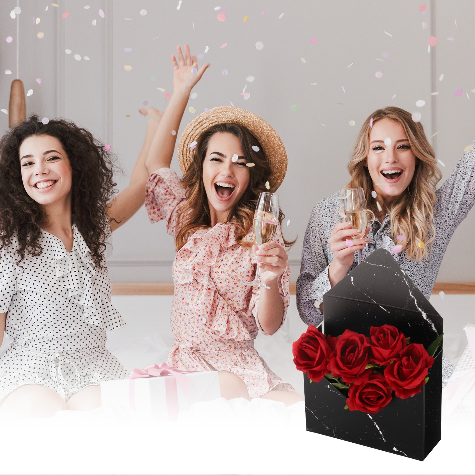 Paper Flower Gift Bags, 24 Pcs Paper Bouquet Flower Gift Bag, Pink and Black