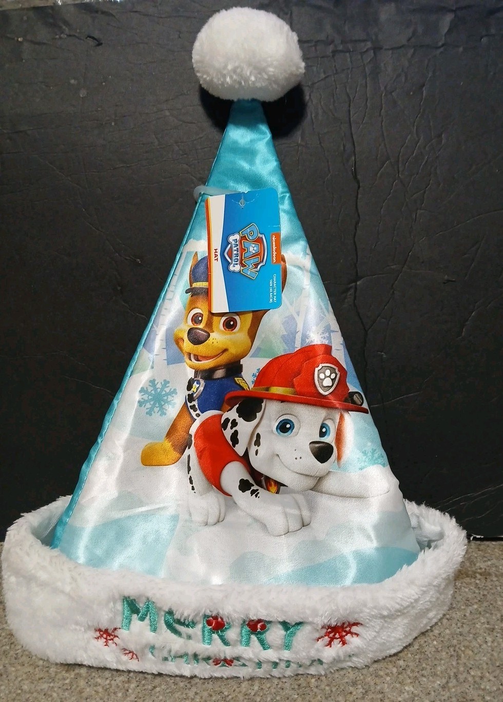 PAW PATROL Christmas Santa Hat (16 in tall, Blue) Satin feel,