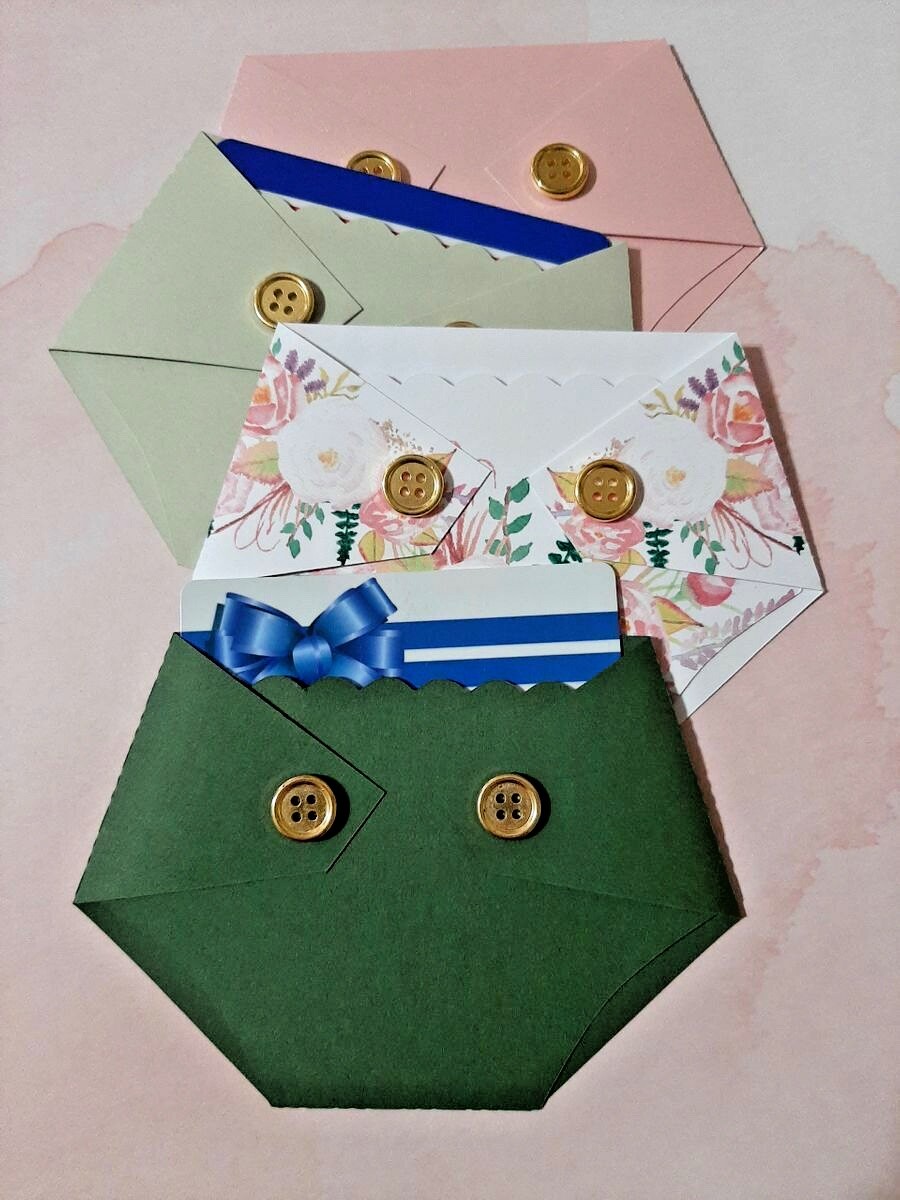 Baby Shower Diaper Gift Card Holder – Shower Game Prizes – Floral-Green-Pink