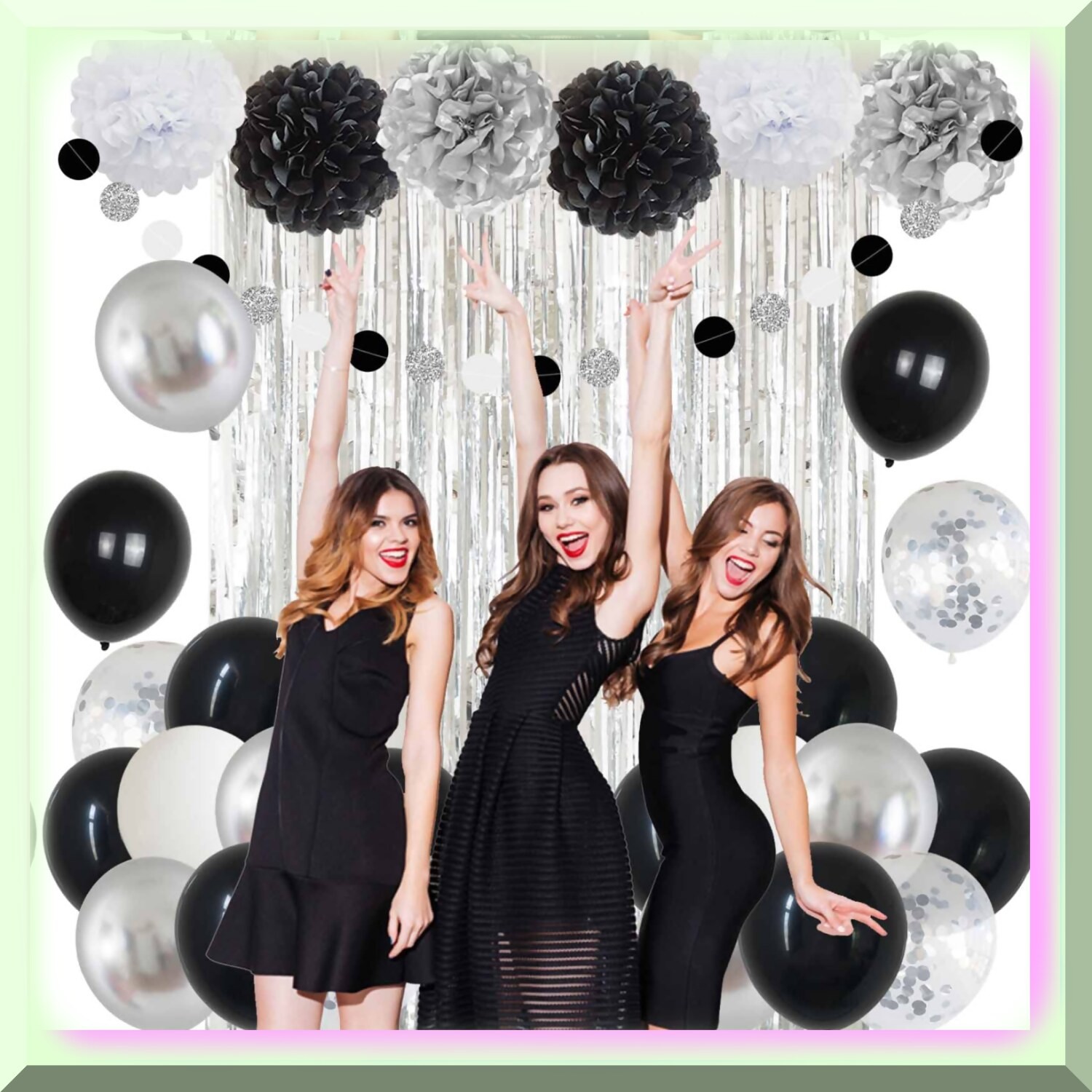 Black and Silver Birthday Party Decoration Set