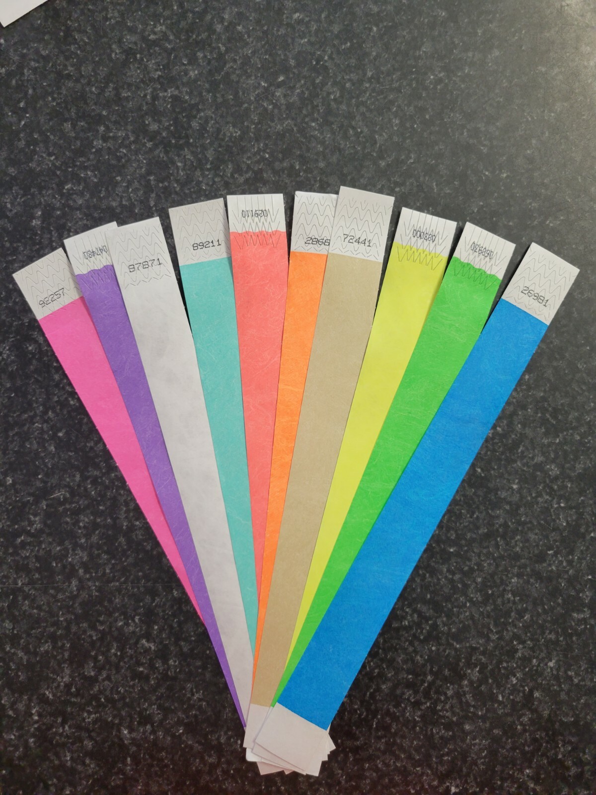 100 1″ (10 each of 10 colors) TYVEK WRISTBANDS, PAPER WRISTBANDS, EVENT BANDS